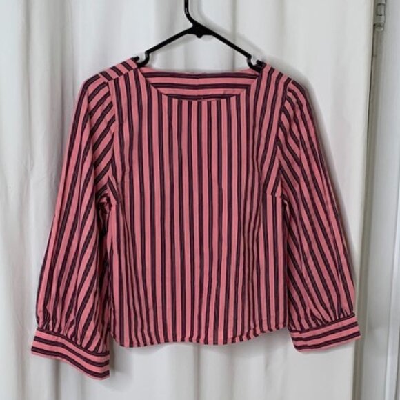 Topshop pink and purple striped top with balloon sleeves. - Picture 1 of 6